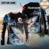 Maxcorners Fishing Black Blue Wave Scale Pattern Custom Name & Team Name 3D Shirts