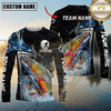 Maxcorners Fishing Black Blue Wave Scale Pattern Custom Name & Team Name 3D Shirts
