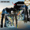 Maxcorners Fishing Black Blue Wave Scale Pattern Custom Name & Team Name 3D Shirts