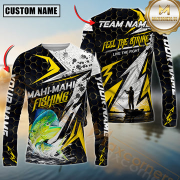 Maxcorners Saltwater Fish Fishing Yellow Thunder Hexagonal Splatter Personalized Name, Team Name Long Sleeve Shirt (6 Breeds)