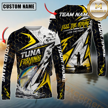 Maxcorners Fishing Yellow Thunder Hexagonal Splatter Custom Name & Team Name 3D Shirts