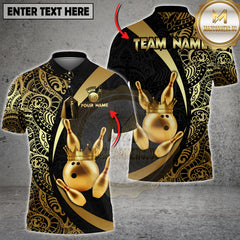 Maxcorners Bowling Royal Crown Luxury Black Gold Multi Options Personalized Name, Team Name Unisex 3D Shirt (4 Colors)