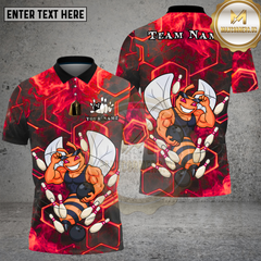 Maxcorners Bowling Honeycomb Bee Muscle Graphic Multi Options Personalized Name, Team Name Unisex 3D Shirt (4 Colors)