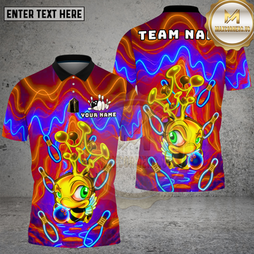 Maxcorners Bowling Neon Angry Bee Psychedelic Art Multi Options Personalized Name, Team Name Unisex 3D Shirt (4 Colors)