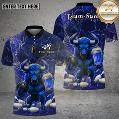 Maxcorners Bowling Beer Bull Thunder Power Multi Options Personalized Name, Team Name Unisex 3D Shirt (4 Colors)