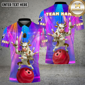 Maxcorners Bowling Disco Angry Bull Neon Party Multi Options Personalized Name, Team Name Unisex 3D Shirt (4 Colors)