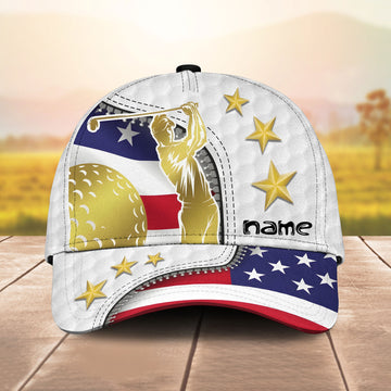 Maxcorners Golden Golfer 3D Personalized Name Cap