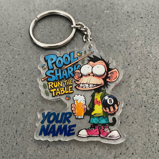 Maxcorners Pool Shark Monkey Beer Billiards Ball Funny Player Multicolor Options Personalized Name, Your Name 3D Keychain