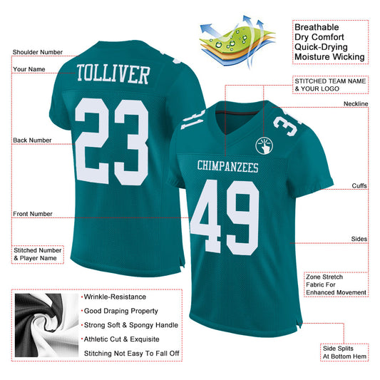 Maxcorners Custom Teal White Mesh Authentic Football Jersey LM2605