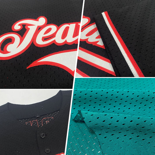 Maxcorners Custom Teal White-Pink Mesh Authentic Throwback Baseball Jersey LM2605
