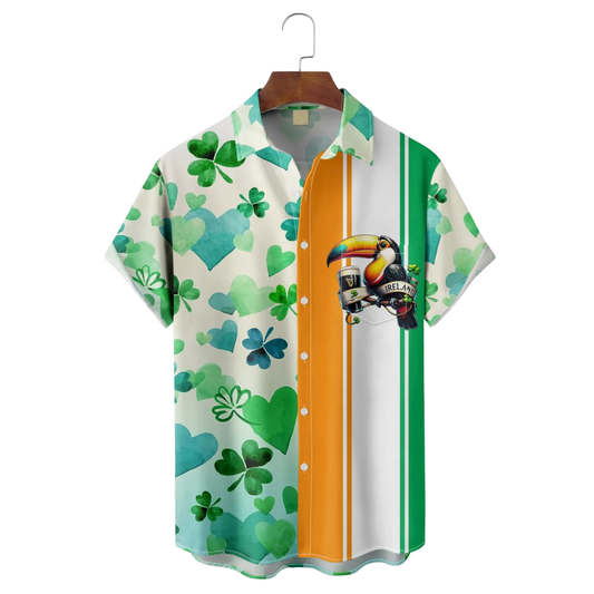 Maxcorners St. Patrick's Day Toucan Beer Clover Irish Green Hawaiian Golf Shirt, Tropical Vibe Men's Golf Shirt