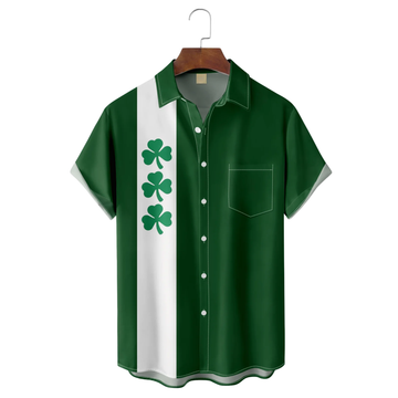 Maxcorners St Patrick‘s Day Shamrock Green And White Hawaiian Golf Shirt, Holiday Hawaiian Shirt, Tropical Vibe Men's Golf Shirt