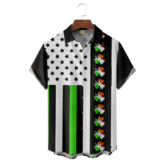 Maxcorners St. Patrick's Day Patriot Theme Hawaiian Golf Shirt, Tropical Vibe Men's Golf Shirt