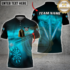 Maxcorners Personalized Cyan Darts Flash Light Men Dart Polo Shirt, Dart Team Shirt Dart Jersey