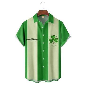 Maxcorners Green St. Patrick's Day Lucky Clover Shamrock Hawaiian Golf Shirt, St Paddy's Day Tropical Vibe Men's Golf Shirt