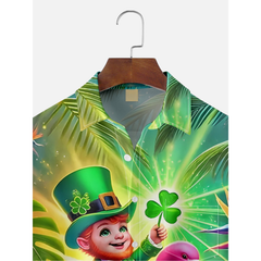 Maxcorners St. Patrick's Day Pygmy Hawaiian Flamingo Hawaiian Golf Shirt, St Paddy's Day Tropical Vibe Men's Golf Shirt
