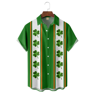 Maxcorners Lucky Clover Leaf St Patrick‘s Day Shamrock Hawaiian Golf Shirt, Tropical Vibe Men's Golf Shirt