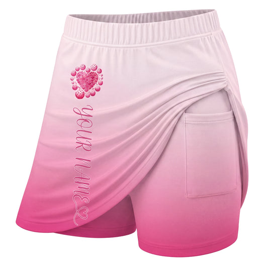 Maxcorners Pickleball Soft Pink Minimal Paddle Personalized 3D Skort, Skirts With Shorts