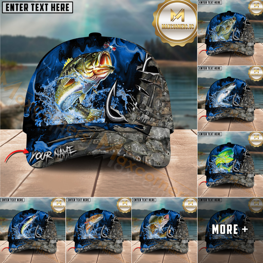 Maxcorners Fishing Splash Water Camo Personalized Name Classic 3D Cap (13 Breeds)