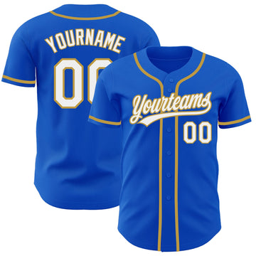 Maxcorners Custom Thunder Blue White-Old Gold Authentic Baseball Jersey LM2605