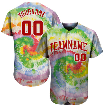 Maxcorners Custom Tie Dye Red-White 3D Authentic Baseball Jersey LM2605
