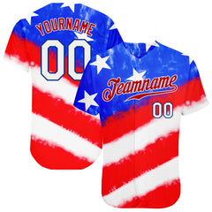 Maxcorners Custom Tie Dye Royal-Red 3D American Flag Premium Baseball Jersey LM0210