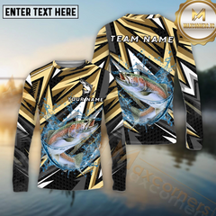 Maxcorners Trout Fishing Golden Line Jerse Pattern Sport Jersey Personalized Name, Team Name Long Sleeve Shirt