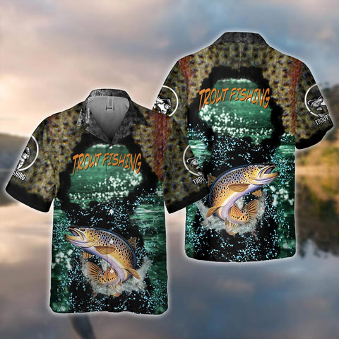 Maxcorners Trout Fishing All Over Print 3D Hawaiian Shirt