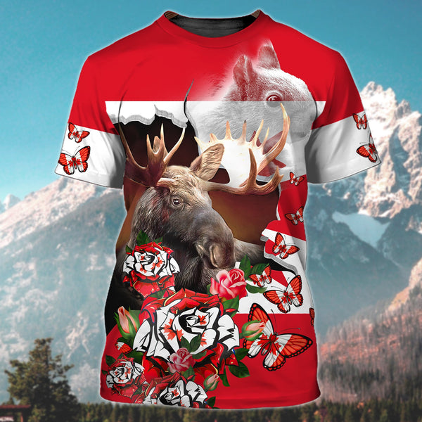 Maxcorners Moose Hunting Canada Butterfly Shirt 3D All Over Printed Clothes