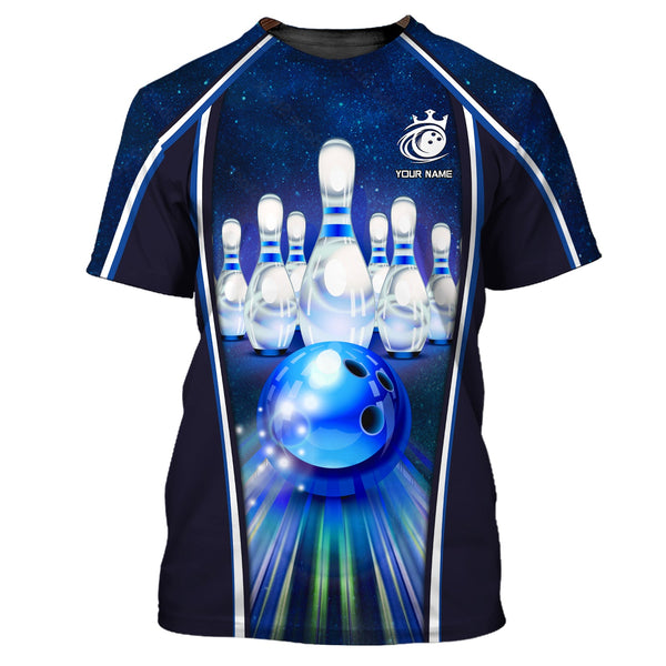 Maxcorners Custom Name Bowling Sport Blue Galaxy 3D Unisex Shirt