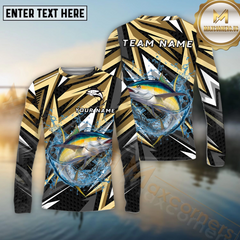 Maxcorners Tuna Fishing Golden Line Jerse Pattern Sport Jersey Personalized Name, Team Name Long Sleeve Shirt