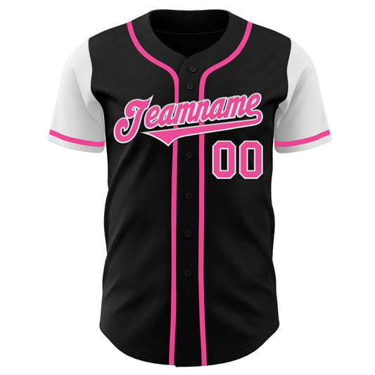Maxcorners Custom Black Pink-White Authentic Two Tone Baseball Jersey LM2605