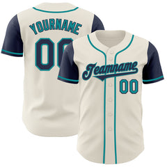 Maxcorners Custom Cream Navy-Teal Authentic Two Tone Baseball Jersey
 LM0609