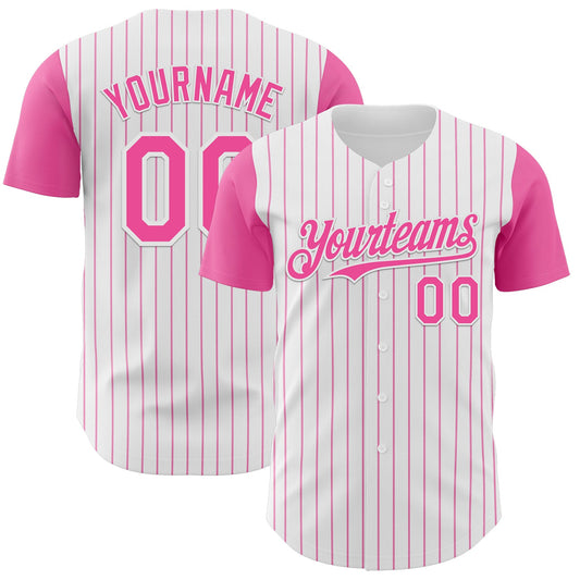 Maxcorners Custom White Pink Pinstripe Pink Authentic Two Tone Baseball Jersey LM2605