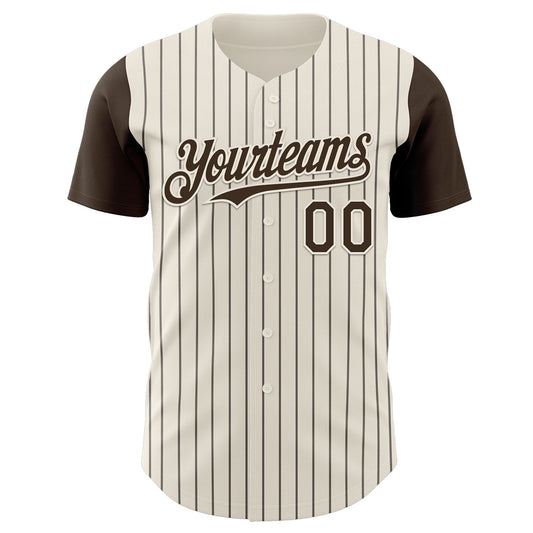 Maxcorners Custom Cream Brown Pinstripe Brown Authentic Two Tone Baseball Jersey LM2605