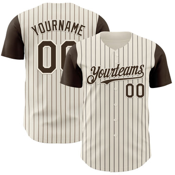 Maxcorners Custom Cream Brown Pinstripe Brown Authentic Two Tone Baseball Jersey LM2605