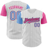 Maxcorners Custom White Black Pinstripe Light Blue-Pink Authentic Two Tone Baseball Jersey LM2605