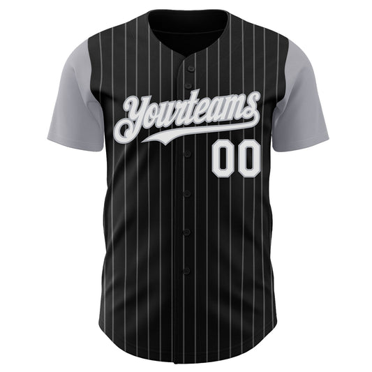 Maxcorners Custom Black Gray Pinstripe White Authentic Two Tone Baseball Jersey LM2605