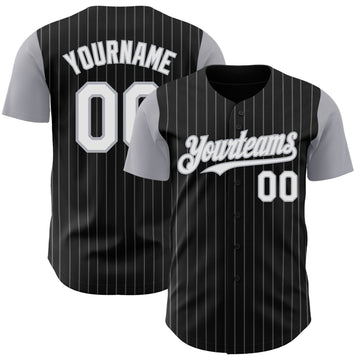 Maxcorners Custom Black Gray Pinstripe White Authentic Two Tone Baseball Jersey LM2605