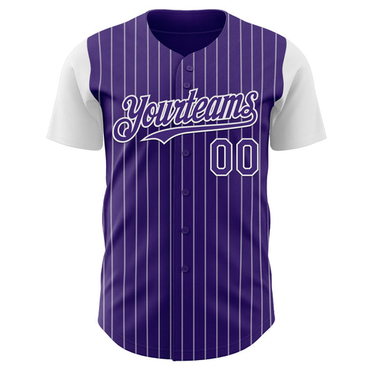 Maxcorners Custom Purple White Pinstripe White Authentic Two Tone Baseball Jersey LM2605