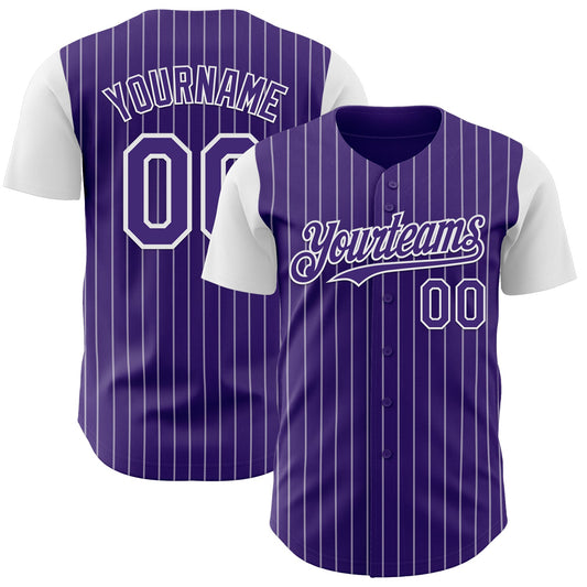 Maxcorners Custom Purple White Pinstripe White Authentic Two Tone Baseball Jersey LM2605