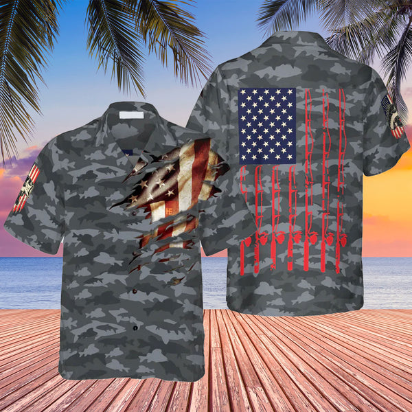 Maxcorners Fishing American Flag Hawaiian Shirt