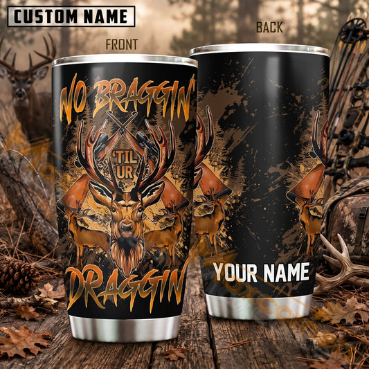 Maxcorners Hunting Deer Antlers Orange Woodland Camo Personalized Name 3D Tumbler