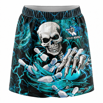 Maxcorners Bowling Skull Skeleton Blue Flame Personalized 3D Skirts With Shorts