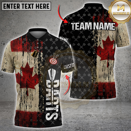 Maxcorners Grunge Vintage Canada Flag Custom Retro Dart Shirts For Men, Pride Team Patriotic Dart Jerseys