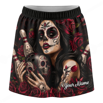 Maxcorners Customized Bowling Trouser Skirts With Shorts Underneath, Bowling Sugar Skull Women With Pockets