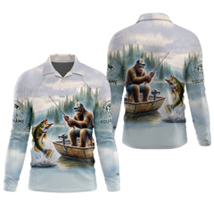 Maxcorners Bigfoot Fishing, Funny Fishing Shirt, SPF Shirts For Men, Hooded Long Sleeve Shirt, Fisherman Gift