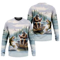 Maxcorners Bigfoot Fishing, Funny Fishing Shirt, SPF Shirts For Men, Hooded Long Sleeve Shirt, Fisherman Gift