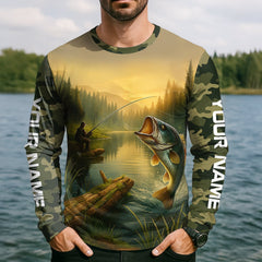 Maxcorners Camouflage Fishing Shirts, Fish Button Up Shirt, Long Sleeve Sun Shirt, Presents For Fishermen