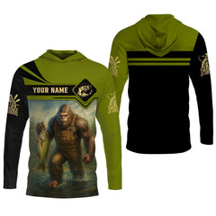 Maxcorners Bigfoot Fishing, SPF Long Sleeve Shirts, Funny Fishing Shirt, Presents For Fishermen, Bass Fishing